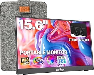 شاشة محمولة 15.6 بوصة Full HD 1080p لللاب توب مع غطاء حماية وحامل من اينو فيو، بمنافذ USB نوع C وHDMI، شاشة كمبيوتر فائقة النحافة متوافقة مع الموبايلات والبلايستيشن، والإكس بوكس، والناينتندو سويتش