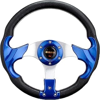 Momo Universal Racing Steering Wheel Aluminum with Horn Button for Car 11 inch , Black And Blue