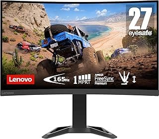 شاشة العاب G27c-30 27 بوصة من لينوفو، شاشة منحنية 1500R FHD 1920x1080 بمحاذاة عمودية 16.7 مليون لون، معدل تحديث 165Hz، وقت استجابة 1 مللي ثانية، AMD فري سينك، 2 × HDMI 2.0، 1 × DP 1.4