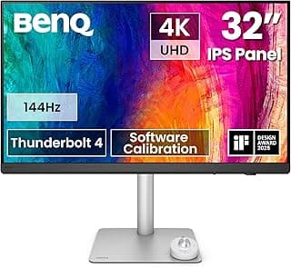 بين كيو شاشة PD3226G 32 انش 4K UHD (3840×2160) 144Hz للمصممين، IPS، 95% P3، 100% sRGB، 90 واط ثاندربولت 4، معايرة البرمجيات، KVM، سلسلة ديزي، لوحة نانو غير لامعة بدون انعكاس، ارتفاع