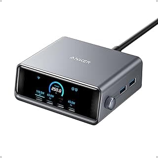 Prime 250W USB C Charger, Ultra-Fast 6-Port GaN Charging Station, 2.26" LCD Display and Smart Control Dial, Compatible with MacBook Pro/Air, iPhone 16/15/14, Huawei, Samsung S25/S24, iPad