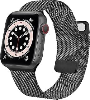 Metal Band Compatible with Apple Watch 38mm 40mm 41mm 42mm 44mm 45mm, Adjustable Stainless Steel Mesh Replacement Strap for iWatch Series 7 6 5 4 3 2 1 SE (42mm/44mm/45mm, Black)