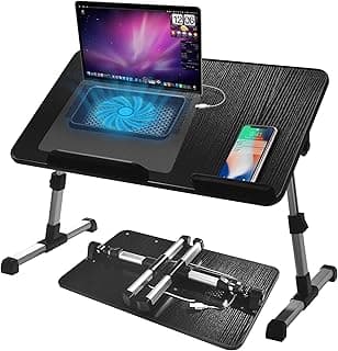 مكتب حضن قابل للتعديل مع مروحة تبريد ، Proglobe Lapdesk مع مراوح ، حامل كمبيوتر محمول مع ارتفاع قابل للتعديل ، صينية تلفزيون للسرير ، طاولة كمبيوتر قابلة للطي ومحمولة ، العمل من المنزل الملحقات (20X12