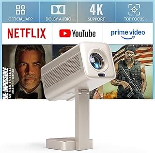 جهاز عرض ميني ذكي مع واي فاي وبلوتوث، VOPLLS يدعم 1080P و4K، محمول مع حامل، صوت دولبي