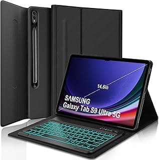 سنسيبرش حافظة كيبورد لتابلت سامسونج جالكسي S9 الترا/S8 الترا (14.6 انش 2023) SM-X910/X916-7 الوان اضاءة خلفية، مغناطيس قابل للفصل، غطاء ذكي متوافق مع قلم S، خاصية النوم/الاستيقاظ التلقائي، اسود