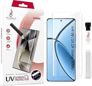 اسكرينة حماية من Dl3 Mobilak لهاتف اوبو Reno 8T 5G / اوبو A1 Pro [زجاج مقوى UV سائل] لاصق كامل للشاشة [لمس حساس] [متوافق مع بصمة الإصبع] شفاف HD