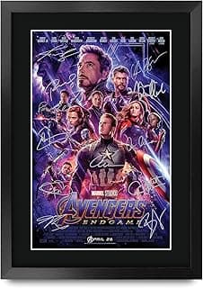 اتش دبليو سي تريدينغ ملصق فيلم افينجرز اندجيم A3 FR مطبوع عليه توقيع مارفل هدايا كابتن امريكا ايرون مان ثور صورة عرض الصور أسود