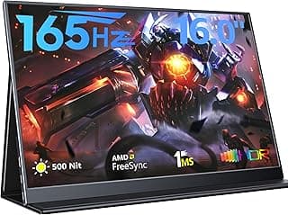 شاشة جيمنج محمولة MAGICRAVEN بتردد 165Hz، مقاس 16 بوصة 1920x1200 IPS، تدعم USB C و HDMI مع سماعات