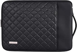 Premium Quilted Leather Laptop Sleeve Bag for Women, Fits 15.6 Inch Laptops – Slim Business & Travel Case with Front Pocket – RS-100- Black