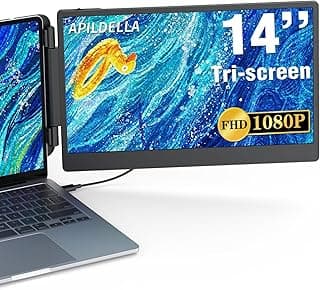 APILDELLA 14'' 1080P Portable Dual Monitor Extender for Laptops - USB C and HDMI, Plug-Play for Dual Display on Mac and Windows, Fits 13''-17.3'' Laptops