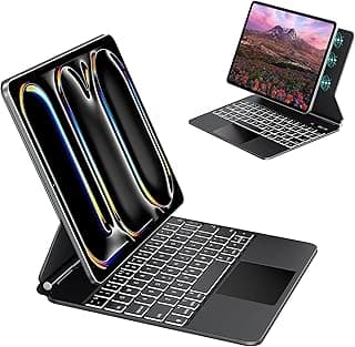 كيبورد ماجيك عربي وإنجليزي لجهاز ابل iPad Pro 11 M4 (إصدار 2024) مقاس 11 بوصة مع غطاء مغناطيسي، تراك باد ذكي، إضاءة خلفية، الجيل الخامس A2837 A3006 A2836 - أسود