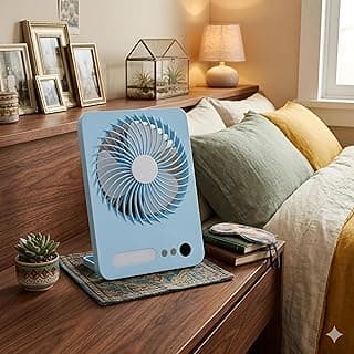 مروحة LED - مروحة مكتب صغيرة قابلة للشحن مع إضاءة، 3 سرعات هواء هادئ للمكتب، السيارة، غرفة النوم، مروحة طاولة ميني محمولة USB بحجم مدمج ألوان متعددة