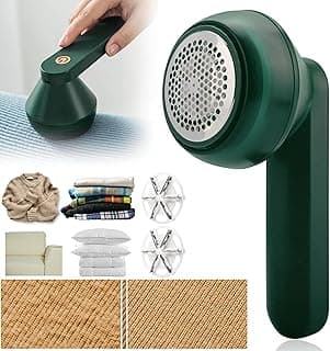 Lint Remover for Clothes Fabric Shaver USB Rechargeable Fuzz Removal Machine with Upgraded 6 Stainless Steel Blades, Portable Fluff Shaver for Cloth, Bedding, Carpet, Sofas & Sweaters (Green)