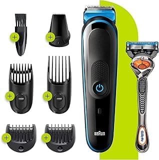 Multi Grooming Kit MGK3245 – 7-in-1 Face and Body Grooming Kit With Gillette Fusion5 ProGlide Razor, Black/Blue