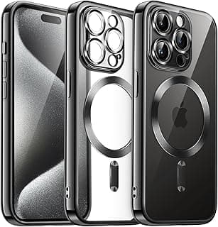 جراب مغناطيسي لهاتف ابل iPhone 15 Pro Max، متوافق مع MagSafe، مع واقي عدسة كاميرا، جراب TPU نحيف فاخر لهاتف ابل iPhone 15 Pro Max مضاد للخدش ومضاد للصدمات 6.7 بوصة أسود