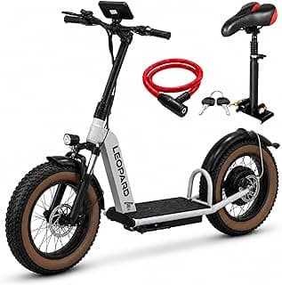 Electric scooter for adults, 500 watt motor, Speed 55 km/h, 45 km range, wide tires, swappable battery, front/rear disc brakes, smart display, 12 month warranty. Electric scooter with seat and lock