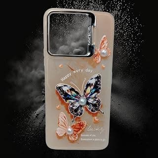 Back Cover For HONOR X6C Butterfly With Pearl Rhinestone New Fashion Design - Peach Beige