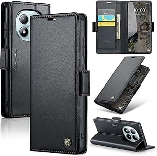جراب هاتف جلد فاخر PU بفتحة بطاقات متوافق مع Redmi Note 15 Pro Plus 5G (أسود)