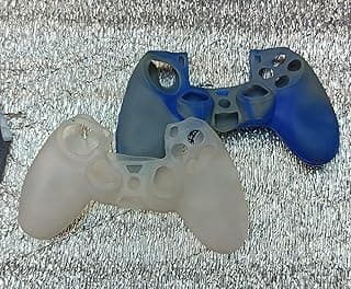 جراب سيليكون حماية لذراع تحكم PS4، عبوة من 2 قطعة، شفاف ومموه أزرق/رمادي
