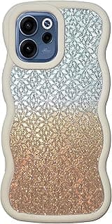 Akiira TPU Back Cover for Oppo Reno 15F Case with 3D Shiny Sticker, Glossy Finish, Drop Protection, Non-Slip Airbag Design, for Women and Girls (Beige)