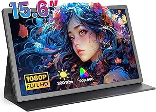 فانجور شاشة محمولة 15.6 انش FHD 1080P للابتوب، شاشة العاب كمبيوتر HDR IPS، موسع شاشة USB-C HDMI مع غطاء ذكي للكمبيوتر واللابتوب والجوال وماك واكس بوكس وبلاي ستيشن 4/5 سويتش، مكبر صوت مزدوج