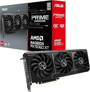 اسس بطاقة رسومات راديون RX 9060 XT 16GB GDDR6 اصدار كسر سرعة المعالج (منفذ الملحقات الاضافية السريع 5.0، HDMI، منفذ عرض 2.1، فتحة 2.5، مراوح محورية، طلاء واقي PCB، بيوس مزدوج، واقي وحدة معالجة