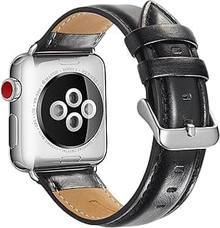 Generic Compatible Apple Watch Band 38mm 40mm, Classic Style Genuine Leather iwatch Bands Stainless Metal Buckle Replacement Strap Compatible Apple Watch Series 5 4 3 2 1 men women, Black