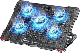 قاعدة تبريد شديدة التحمل بـ5 مراوح ومنفذين USB والوان اضاءة LED زرقاء للاب توب نوت بوك يصل مقاسه الى 17.3 بوصة، S035