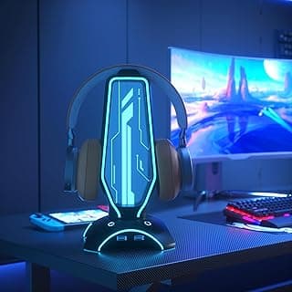 RGB Headphone Stand and Gaming Headset Stand with 3-USB Hub, Featuring 6 LED colors + Breathing Light Mode, suitable for various places,The Ultimate Gaming Accessory for Gamer (BLACK)