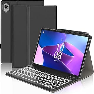 كيبورد لجهاز لينوفو Tab M10 Plus الجيل الثالث، جراب مع كيبورد، كيبورد اسباني بإضاءة خلفية مغناطيسي قابل للفصل لجهاز لينوفو Tab M10 Plus الجيل الثالث 10.61 بوصة 2022، اسود