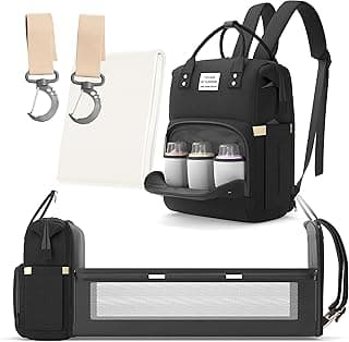 Multifunctional 3 in 1 Diaper Bag with Changing Station | Diaper Bag Backpack with Bassinet | Travel Baby Bed, Black,