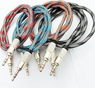 Cable (IC-27) 3.5mm Auxiliary, 1 Metre Male to Male, Nylon Braided, Zinc-Alloy, Gold-Plated Connectors, Hi-Fi Lossless Audio, Tangle-Free, for Car Stereo, Headphones and Home Speakers Multicolor