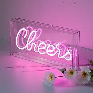 Cheers Sign Neon Signs USB LED Sign Desk Lightbox Cheers Neon Bar Sign 3D Wall Neon Light up Sign for Party Wall Décor Party Light Accessories (Pink)