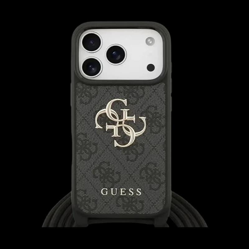 Guess 4G PU Leather Case With Strap big 4G Logo & Lanyard For iPhone 17 Pro – Black
