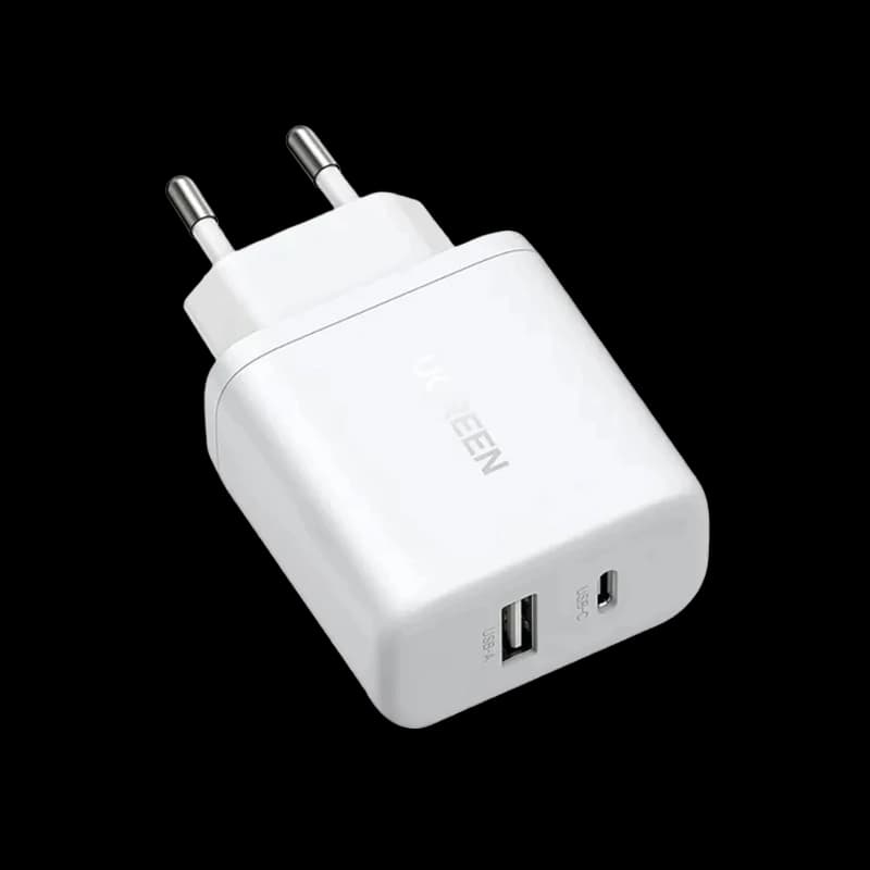 شاحن UGREEN بقوة 20 وات بمنفذين USB-A/USB-C - أبيض (X227)