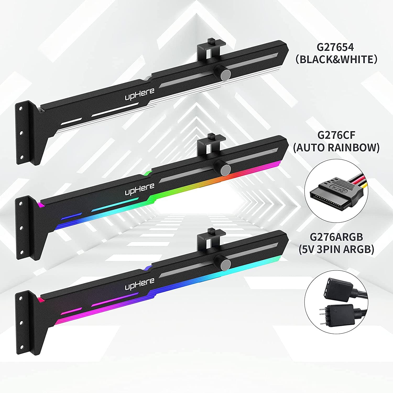 upHere G276CF Dynamic Rainbow LED Effect Graphics Card GPU Brace Support (Sag Holder/Holster), Adjustable Length and Height