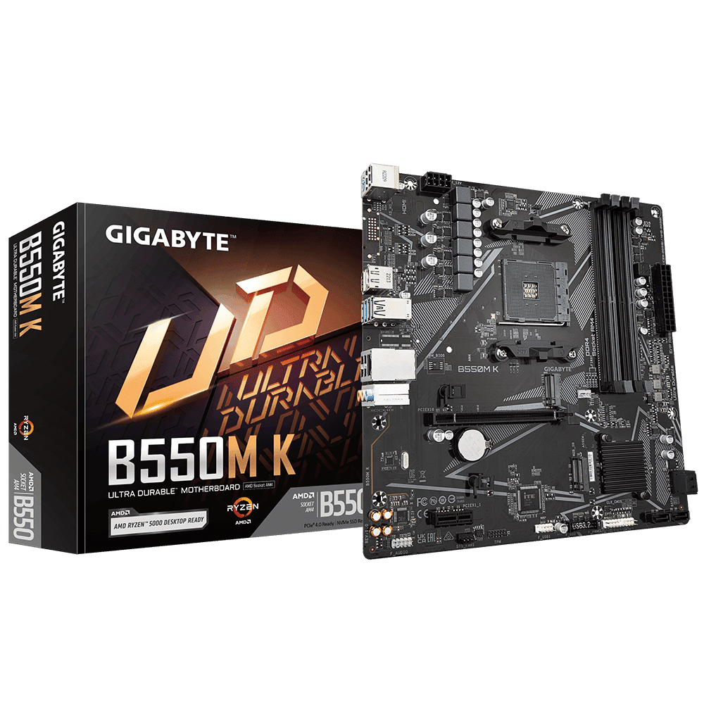 GIGABYTE B550M K AM4 AMD B550 Micro-ATX Motherboard with Dual M.2, SATA 6Gb/s, USB 3.2 Gen 1, Realtek GbE LAN, PCIe 4.0