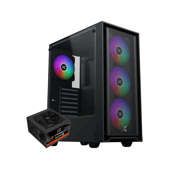 Xigmatek Sky II FIXEDRGB 4XFAN Mid Tower Case + X-Power 600W 80+ White Power Supply