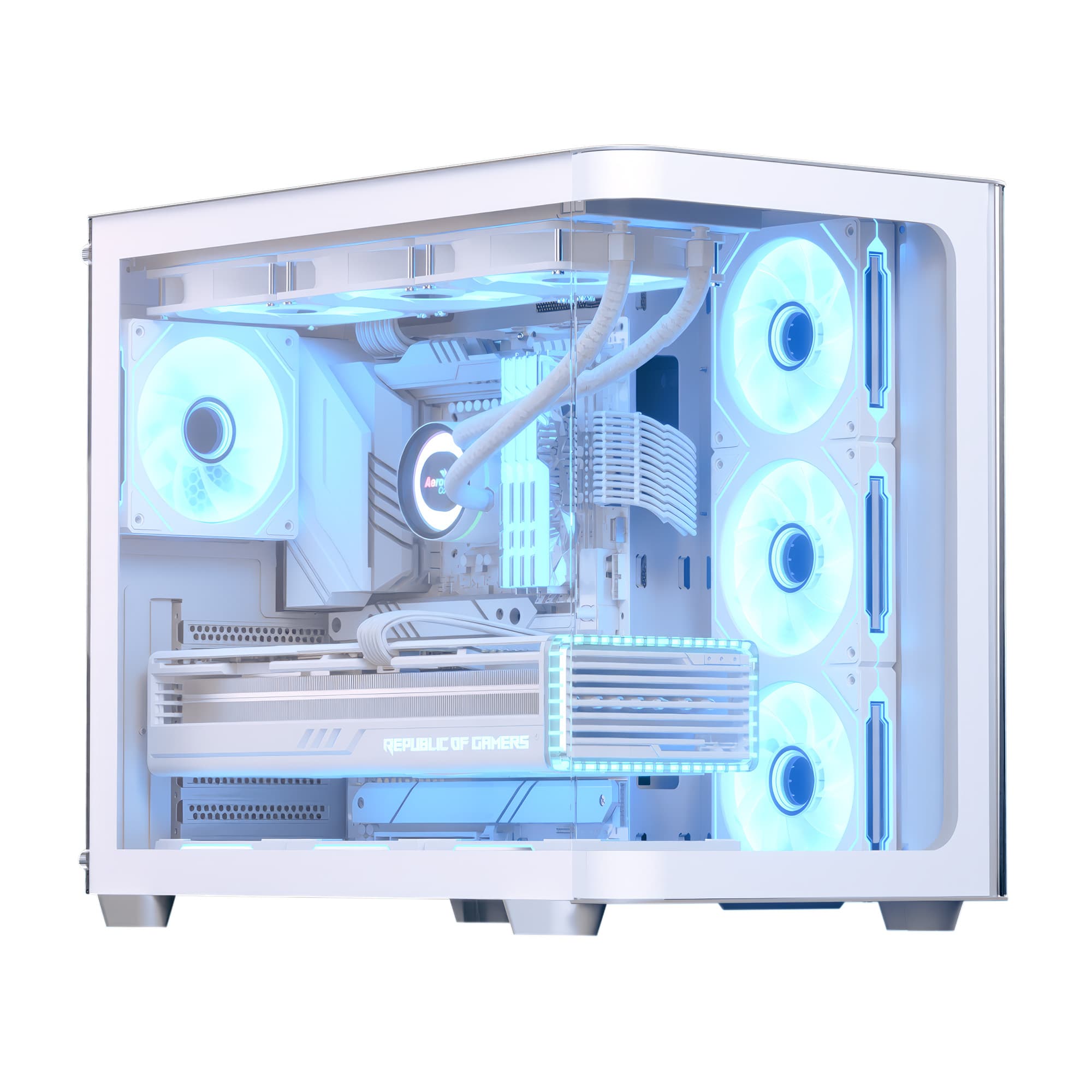 AEROCOOL P500C-G-WT-v1 Mid-Tower Case with Tempered Glass Panels and Pre-installed ARGB Fans – White