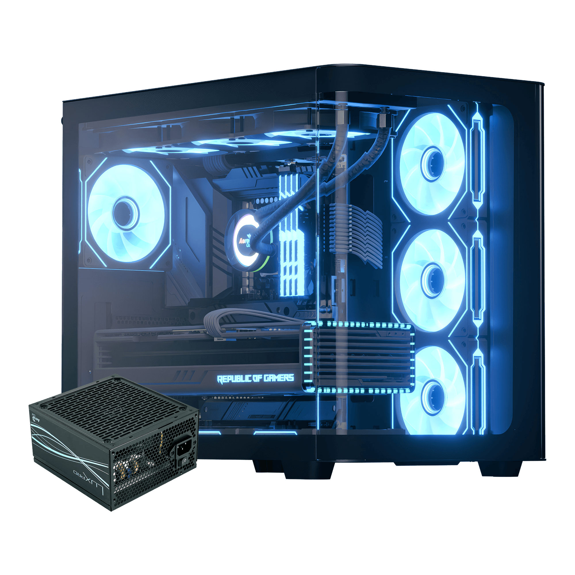 AEROCOOL P500C-G-BK-v1 Mid-Tower Case with 4xARGB Fans – Black + AEROCOOL LUX 750W 80+ Bronze (Dedicated)