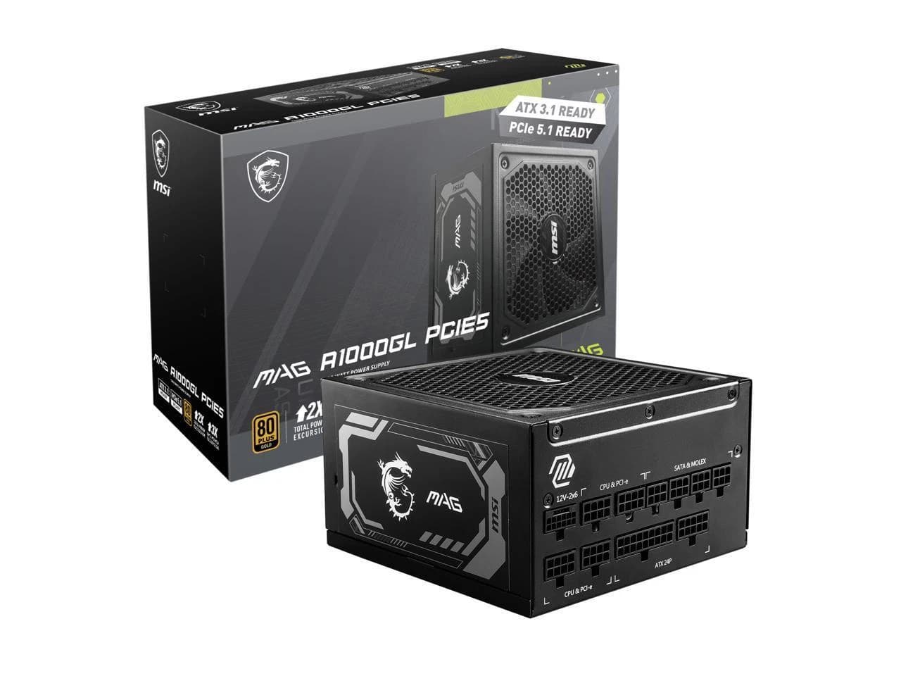 MSI MAG A1000GL PCIE5 1000W ATX 3.1, PCIe 5.1 80+GOLD Full Modular Power Supply