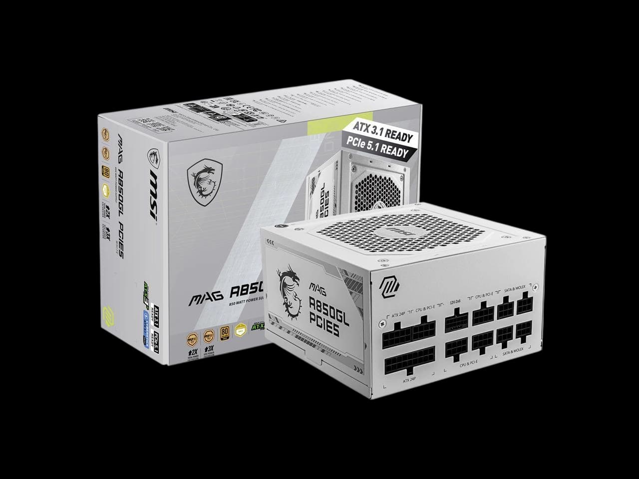 MSI MAG A850GL PCIE5 850W ATX 3.1, PCIe 5.1 80+GOLD WHITE Full Modular Power Supply