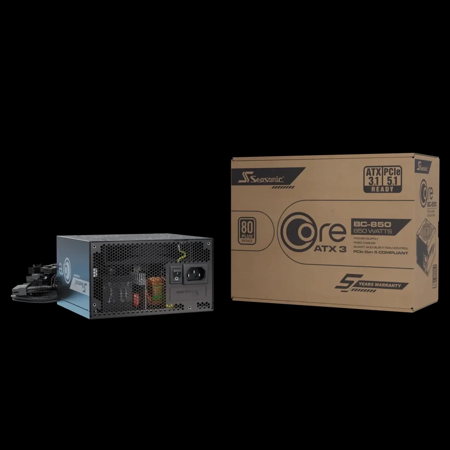 SEASONIC Core BC-850 850W PCIe 5.1 ATX3.1 80+Bronze Braided Cables Power Supply