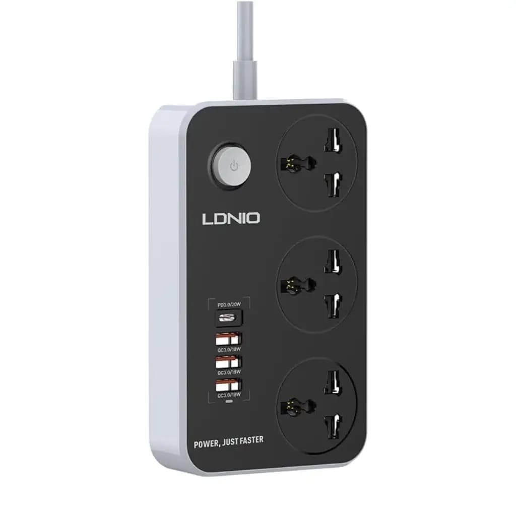 LDNIO SC3412 Power Strip With 3 Power Sockets (3 USB Port 18W, Fast Charging USB-C 20W) 2500 Watt – Black