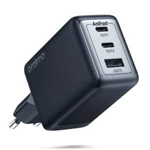 Oraimo OCW-E111T Wall Charger 3 Ports 2x Type-C + 1 USB 65W Fast Charging - Black