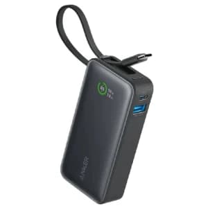 Anker Wired Power Bank Nano USB-C + USB-A with Built in USB-C Cable 30W, 10,000 mAh, Black - A1259H11