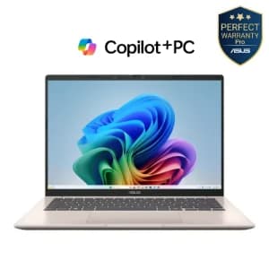 ASUS Vivobook 14 X1407QA-LY045W Laptop, Snapdragon X  X1 26 100, 16GB RAM 512GB SSD, Qualcomm® Adreno, 14” WUXGA, Win11, Gold - 90NB1602-M006X0