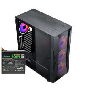 Xander Velox Gaming Case Mid Tower 4 Fan RGB Black + PSU 600W