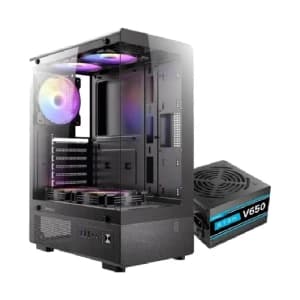 Antec VCX300 Mid Tower Case with 5 ARGB Fans + Antec Atom V650 PSU
