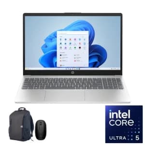HP AI 15-FD2036NE Laptop, Intel Core Ultra 5 225U, 8GB RAM 512GB SSD Intel Iris Xe, 15.6" FHD, Win11, Silver + Bag , Mouse, 3 Years Warranty - D87W6EA